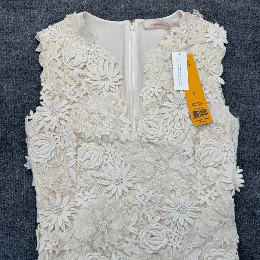 Tory Burch Merida Dress Ivory Floral Embroidered Lace Size 10 NWT $795